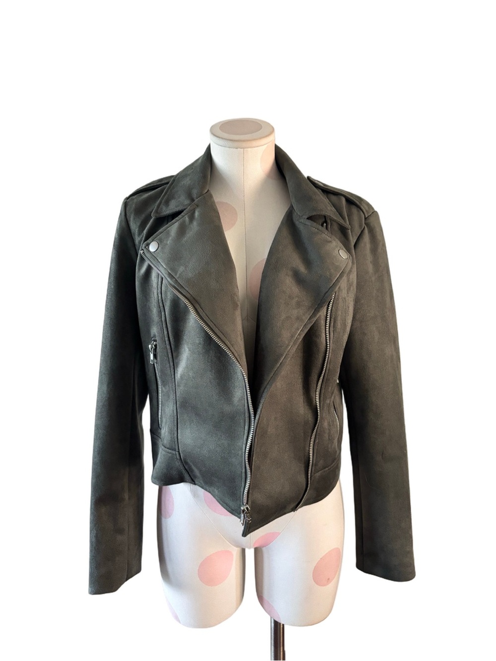 Olive Sage Faux Suede Moto Jacket – BB Dakota Steve Madden – M - Picture 3 of 8